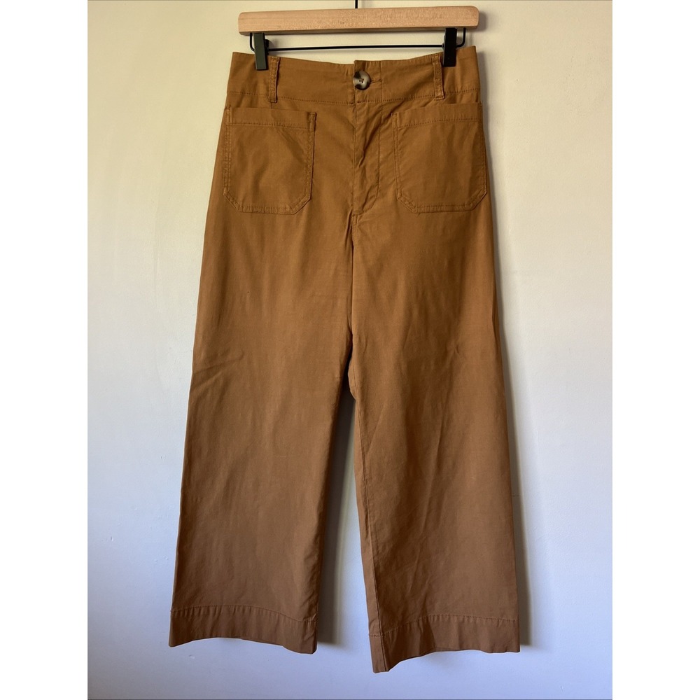 Anthropologie Linen Blend Cropped Wide Leg Pants High Rise Casual Size 28